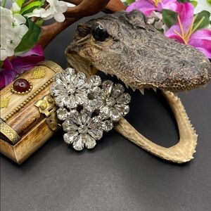 Kramer icy rhinestone floral brooch vintage